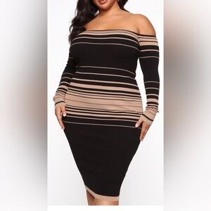 Womens tan/black off the shoulder sweater dress. NWT